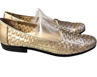 TROTTERS 00s ゴールド リズ ウーブンレザー ローファー サイズ 10N