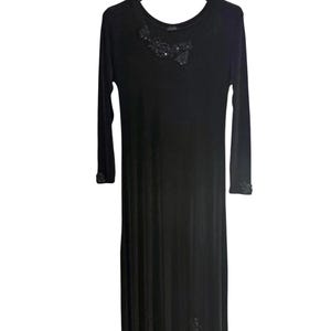 knee length dresses for ladies Lyndon Long Sleeve Slinky Maxi Dress / Black | Meshki