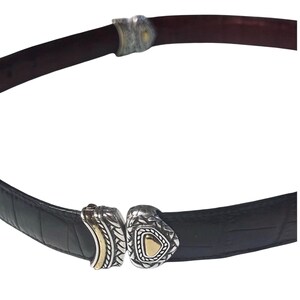Brighton 90s Black/Brown Marcus Two-Tone Croc Leather Reversible Belt Sz 32 image 4