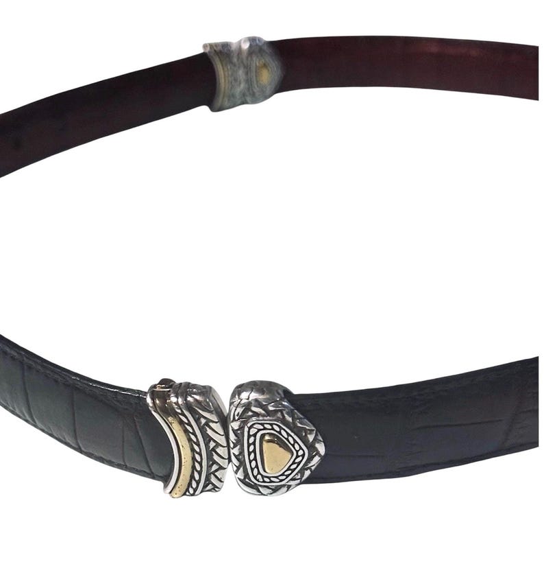 Brighton 90s Black/Brown Marcus Two-Tone Croc Leather Reversible Belt Sz 32 image 4