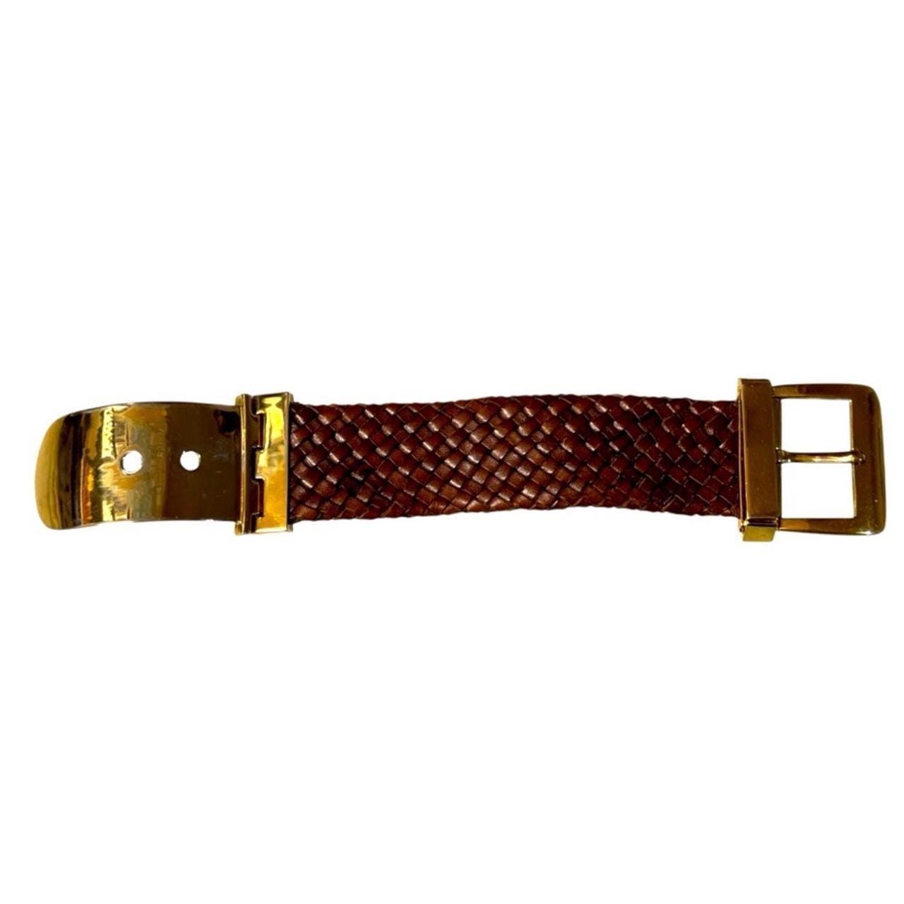 RLL RALPH LAUREN 90’s Gold & Brown Braided Leather Cuff w/Large Buckle Closure