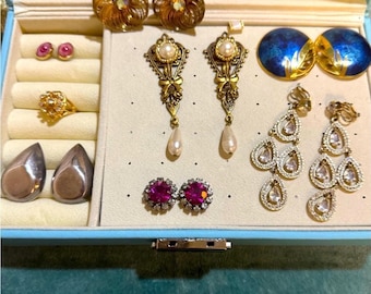 15 Pc Antique 60s 70s 80s 90s Jewelry Lot Stamped Branded Earrings Ring Vintage