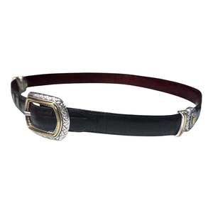 Brighton 90s Black/Brown Marcus Two-Tone Croc Leather Reversible Belt Sz 32 image 2