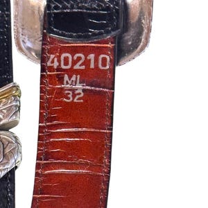 Brighton 90s Black/Brown Marcus Two-Tone Croc Leather Reversible Belt Sz 32 image 6