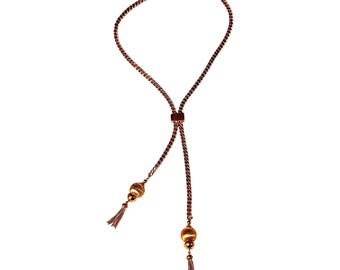Vendome Late 60’s Goldtone Bolo-Style Lariat Chain Slider Necklace w/Tassels 54g