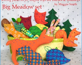 Big Meadow Set - Little Softies sewing pattern, EMAIL PDF sewing pattern, Scrap Savers - stuffed animals for babies and toddlers