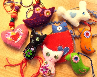 Lucky Charms - EMAIL PDF sewing pattern, Small Felt ornaments, hand sewn felt accessories, Stocking stuffers, Christmas Ornaments