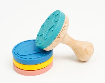 Sello de madera premium con accesorios de silicona, juego de sellos, sello de juguete, sello de masa para niños y niños pequeños