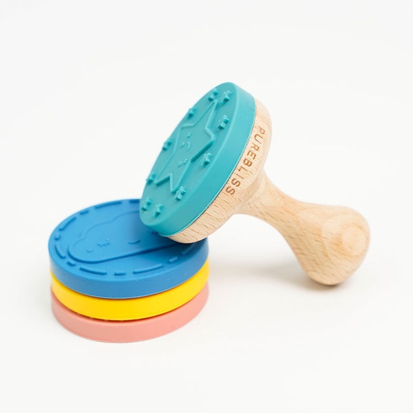 Timbro in legno di alta qualità con accessori in silicone, set di timbri, timbro giocattolo, timbro per pasta per bambini e neonati