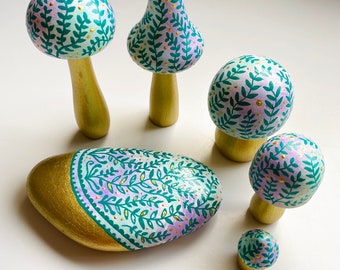 Painted mushroom and stone set