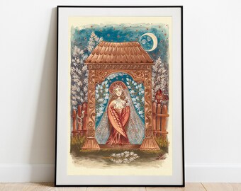 Art print titled "Witching Hour" by Ana Dragan, Folk Art Print, Slavic Folklore, Witchy Print, Fairytale Print, Fairy Print, Giclée Print