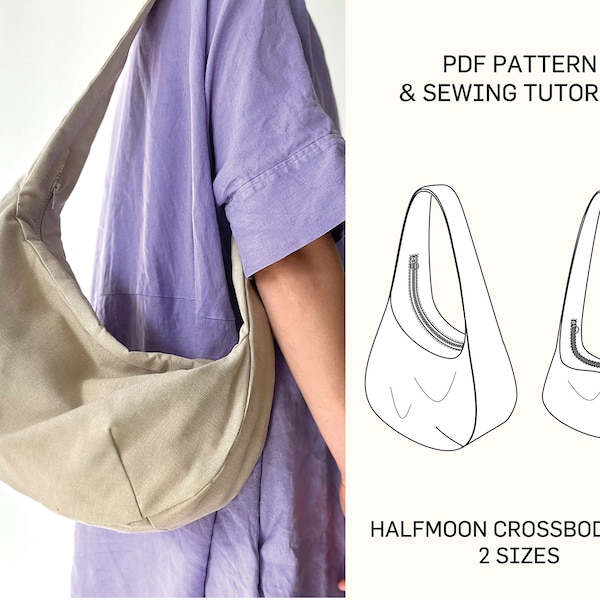 Crossbody bag pattern | 2 sizes | Shoulder bag | Half moon bag pattern | Ladies shoulder bag pattern PDF