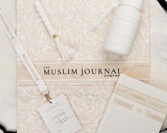 The Elite Umrah Bundle White - Umrah Guide &amp; Journal + Umrah Dua Cards + Tawaf Tasbeeh + Water Bottle | The Muslim Journal Company