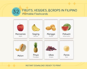 Schede didattiche stampabili per bambini con frutta, verdura e colture filippine, schede didattiche digitali per la scuola materna, Montessori, istruzione parentale
