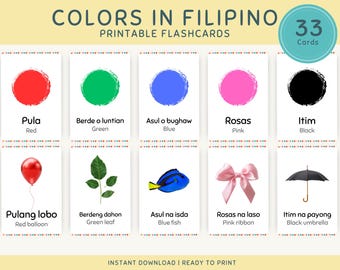 Filipino Colors Printable Flashcards for Toddlers and Kids, Filipino Flash Cards, Kindergarten Classroom Decor, Homeschool & Montessori