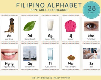 Filipino Alphabet Printable Flashcards for Toddlers and Kids, Filipino ABC Flash Cards, Philippine Alphabet for Homeschool & Montessori