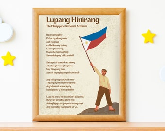 Poster stampabile di Lupang Hinirang per neonati e bambini, decorazione da parete Bayang Magiliw, canzone filippina per la scuola domestica e l'istruzione in classe
