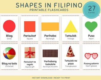 Schede didattiche stampabili con forme filippine per bambini piccoli e ragazzi, schede didattiche filippine, decorazioni per l'aula dell'asilo, istruzione parentale e Montessori