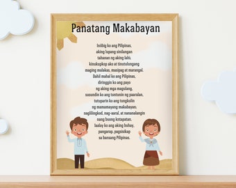 Poster stampabile Panatang Makabayan per bambini piccoli e ragazzi, decorazioni murali filippine, filippino per l'istruzione domestica e in classe