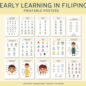 Druckbares philippinisches Poster für Kleinkinder und Kinder, lernen Sie Tagalog-Wanddekor, philippinische Sprache für die Hauptschule und die Montessori-Pädagogik