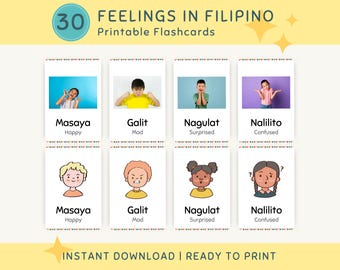 Schede didattiche stampabili sulle emozioni e i sentimenti filippini per bambini piccoli e ragazzi, schede didattiche digitali per la scuola materna, Montessori, istruzione parentale