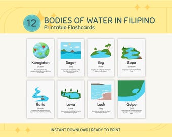 Schede didattiche stampabili sui corpi idrici filippini, schede didattiche in tagalog e inglese per bambini in età prescolare, istruzione parentale, PDF stampabile, PNG