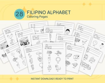 Pagina da colorare con l'alfabeto filippino per bambini Impara il tagalog stampabile e traccia le lettere ABC per bambini Libro da colorare in lingua filippina per bambini