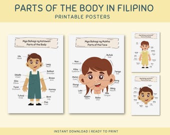 Poster stampabili delle parti del corpo e della testa in filippino per bambini piccoli e ragazzi, decorazioni murali didattiche in tagalog, impara la lingua filippina