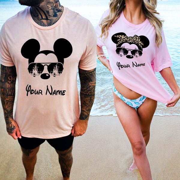 Leopard Print Bow Mickey Mouse T-Shirt, Disney Inspired Castle Sunglasses Tee, Fashionable Graphic Shirt for Theme Parks