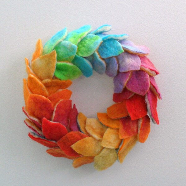 Wool Wreath --Colorful Felted leaves -- Small Christmas Wreath