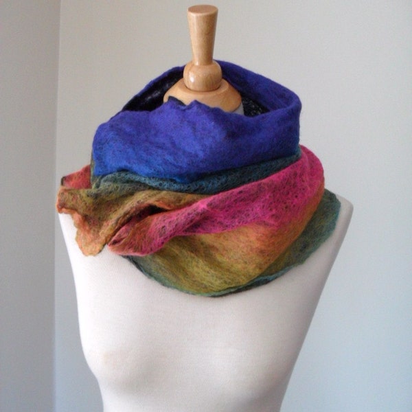 Felted Scarf  Rainbow Cobwed Merino