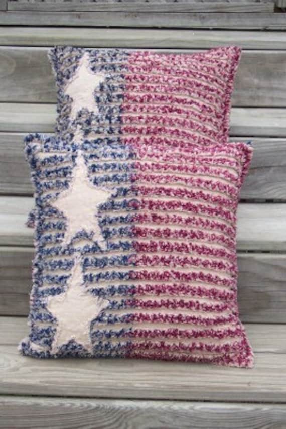 Americana Rag Quilt Chenille Flag Throw Pillow Sham Cover E Etsy