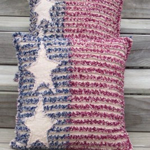 Americana Rag Quilt Chenille Flag Throw Pillow Sham Cover E Pattern PDF