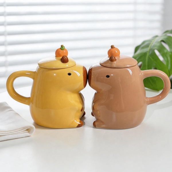 Tazas con tapa de carpincho para pareja: adorables tazas de cerámica con forma de animal para enamorados, un regalo adorable para mujeres, niños y amantes de los carpinchos. Decoración