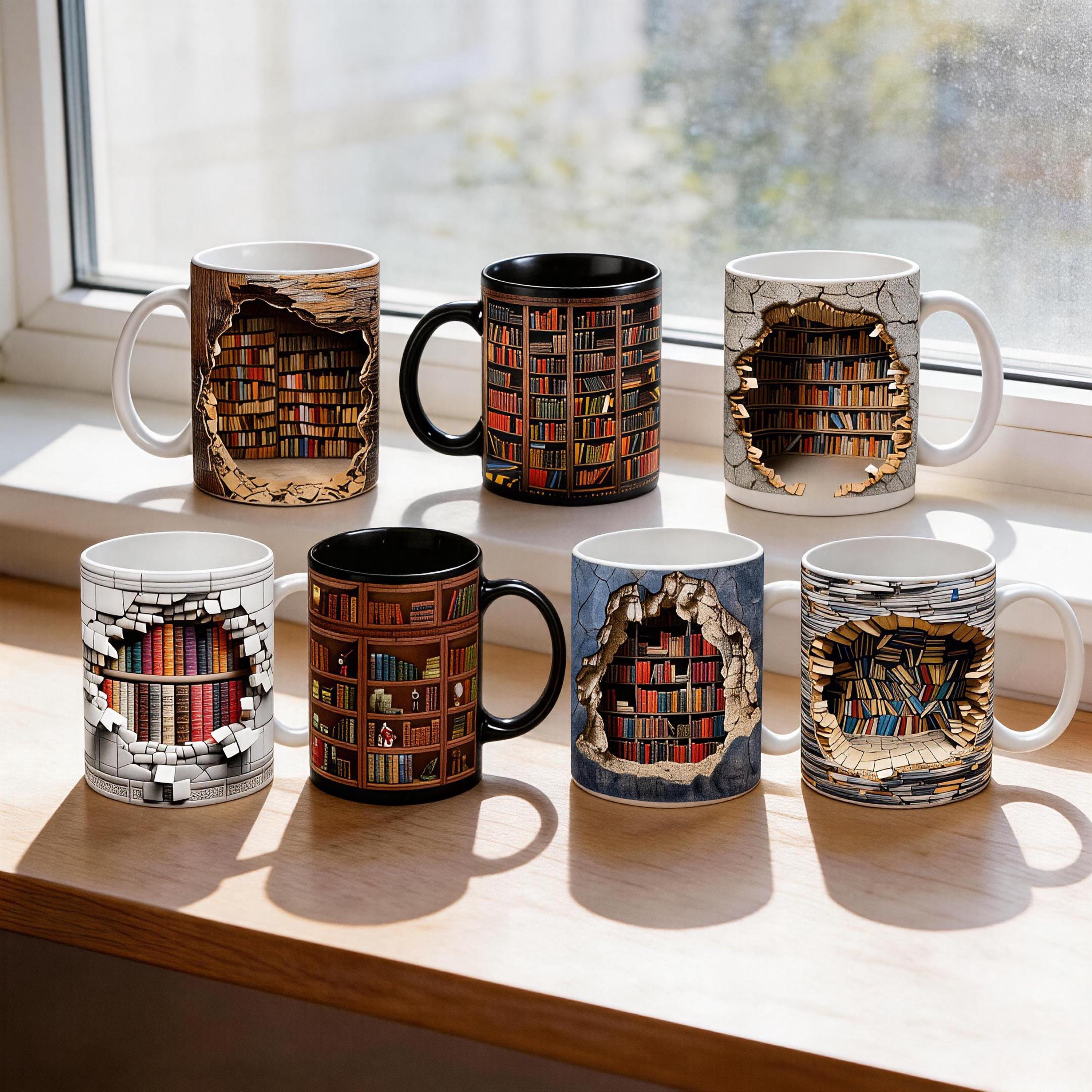 Ceramic Library 3D Vision Bookshelf Mug | Ceramic Library Coffee Cup | Book Lover Gift ...