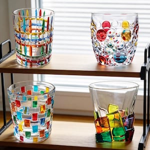 Crystal Glass Tumbler | Luxury Colorful Drinkware | Gift for Couples | Prism Water Whiskey Glass |Rainbow Stained Glass Style Drinking Glass