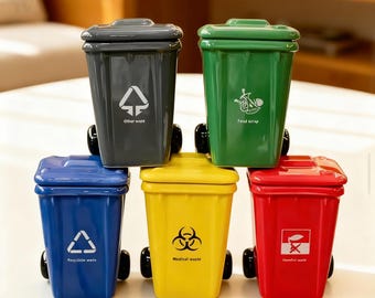 Mini Trash Can Mug with Lid & Spoon | Cute Garbage Bin Cup for Coffee, Milk, or Tea | Funny Office Desk Gift | Recycling Style Drinkware