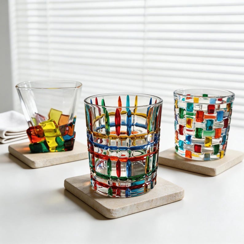 Crystal Glass Tumbler | Luxury Colorful Drinkware | Gift for Couples | Prism Water Whiskey Glass |Rainbow Stained Glass Style Drinking Glass image 10