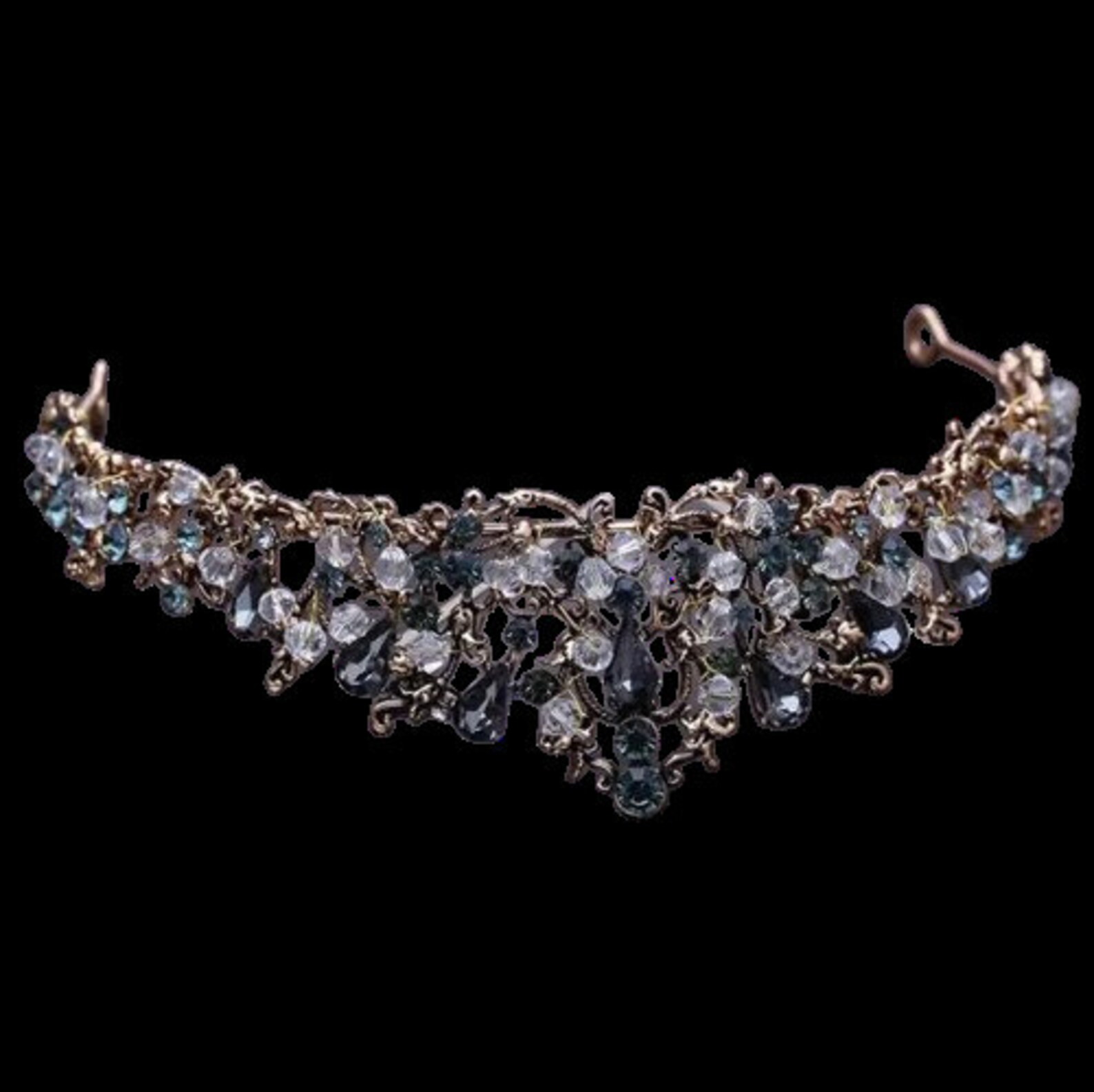 Handmade Black and Silver Crystal Tiara, Bohemian Tiara, Wedding Hair