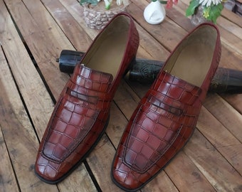 New mens handmade leather loafer shoes