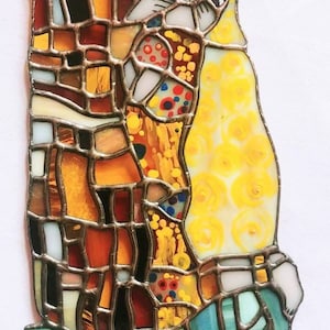 Stained Glass The Kiss Gustav Klimt Fine Art - Glass Design by Sarah Segovia of Fragile Beauty - Stained Glass Reproduction The Kiss