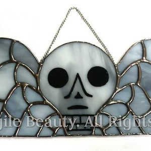 Winged Skull Stained Glass -Gravestone Stained Glass - Memento Mori - Winged Skull  - Sarah Segovia - Fragile Beauty - Gothic Cemetery