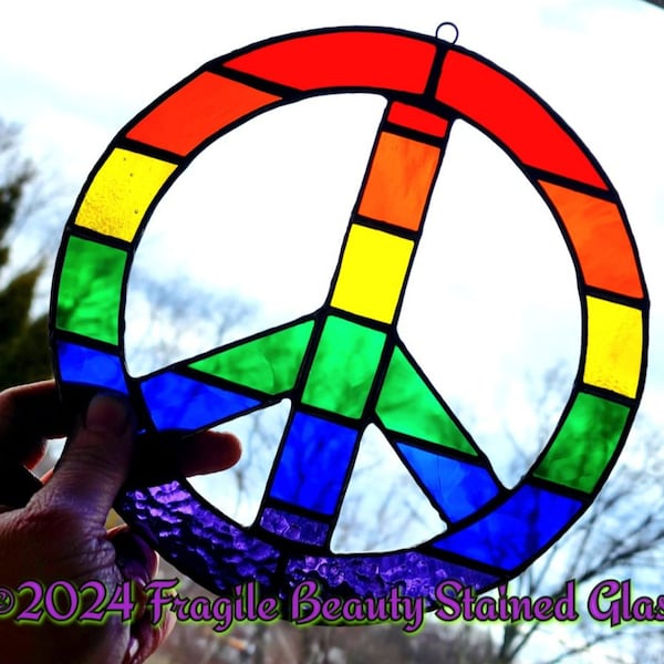 Stained Glass Rainbow Peace Sign