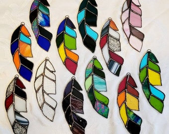 Stained Glass Feathers - Glass Design by Sarah Segovia of Fragile Beauty- Feather Suncatcher - Multicolor Stained Glass Feather - Great Gift
