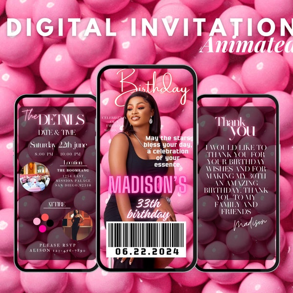 e invite birthday, birthday dinner invitation animated, Digital Birthday Dinner invitation, Editable Template, birthday text invite