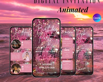 Digital Birthday Dinner invitation, Birthday Dinner, Digital Birthday Party Invite, Editable Template, Text, Birthday Party, text evite pink