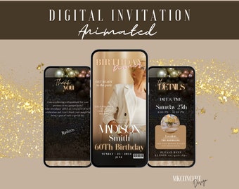 60th birthday women Digital Birthday Dinner invitation,Digital Birthday Party Invite, Editable Template, Birthday Party, 60th birthday women