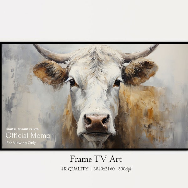 Vintage Collection Bull Frame TV Art, Pale Colors Cow Art Digital Download Oil Painting, Vintage Muted Colors Frame TV Art, Bull TV Art jpg