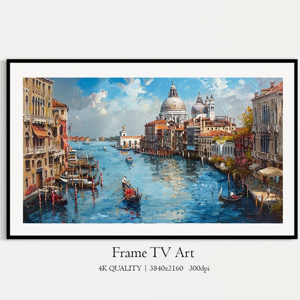 Summer Venice Art Frame TV, Vintage Venice Panorama Frame TV Art, Digital Download Oil Painting, Sunset Venice Scene TV Art