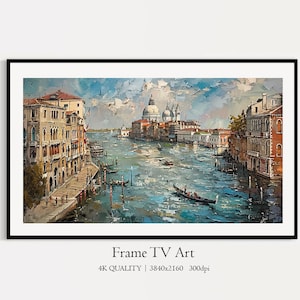 Vintage Venice Art for Samsung Frame TV, Venice Canal Frame TV Art, Digital Download Textured Oil Painting, Muted Tone Venice View Painting